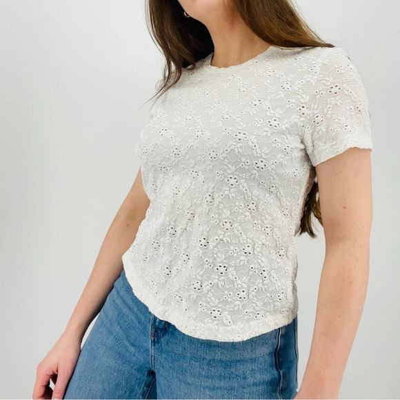vintage ivory lace feminine minimalist baby tee blouse top size L - Picture 2 of 7